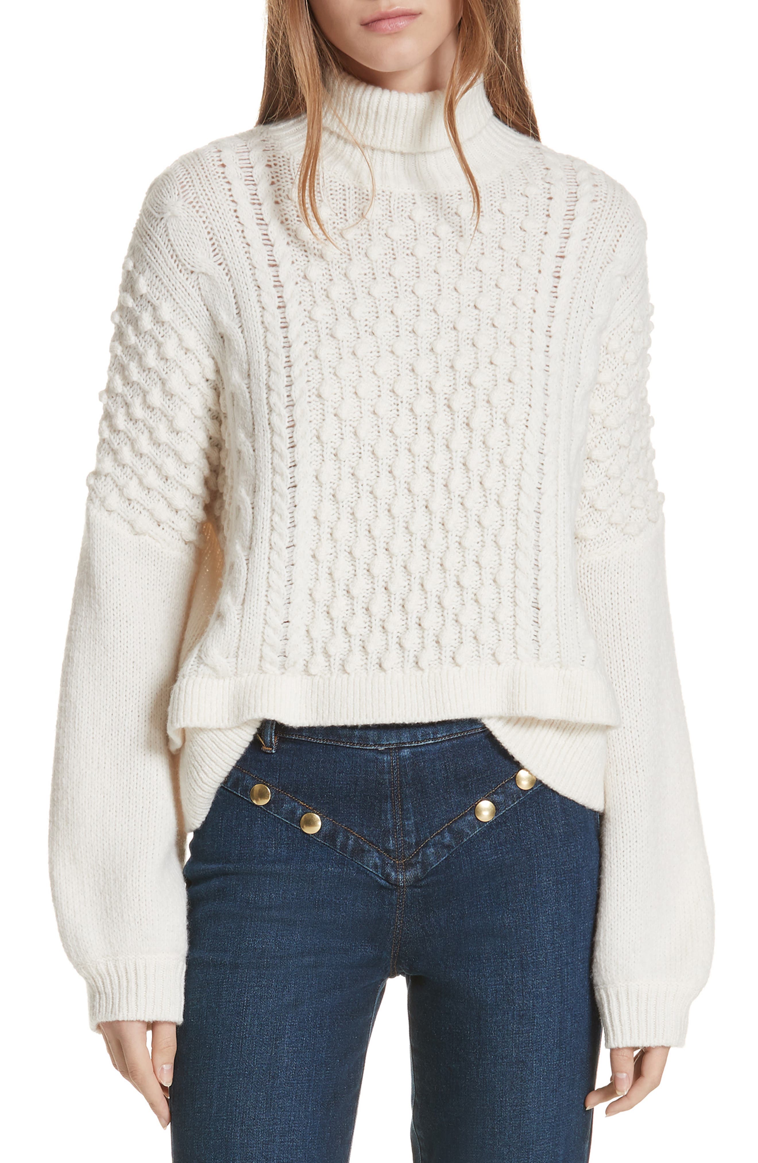 Popcorn Stitch Wool Blend Sweater