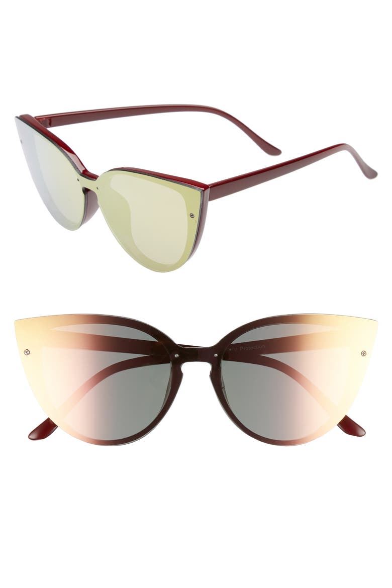 52mm Flat Cat Eye Sunglasses, Main, color, BURGUNDY/ GREEN