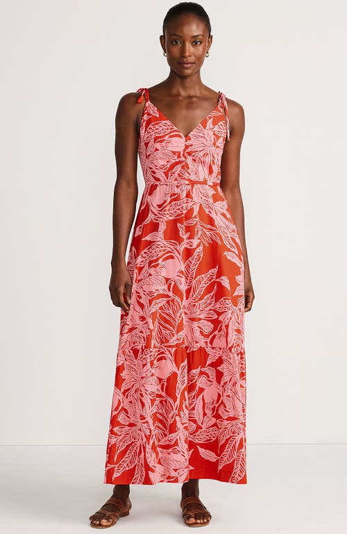 Lands' End Cotton Voile Vneck Tie Strap Maxi Dress In Pink
