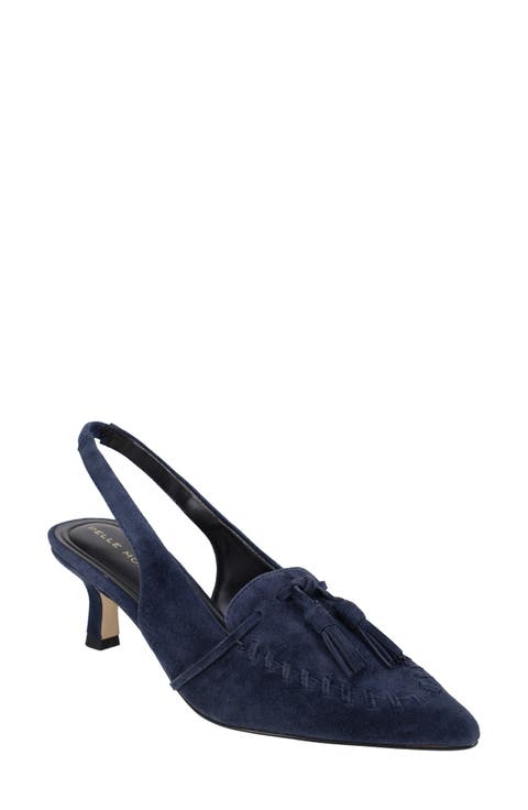 Kesia Slingback Pointed Toe Kitten Heel Tassel Loafer Pump