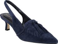 Pelle Moda Kesia Slingback Pointed Toe Kitten Heel Tassel Loafer Pump