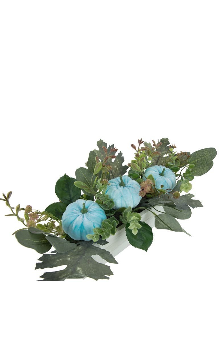 Northlight Fall Harvest Foliage and Pumpkins In Wooden Planter - 18" - Blue, Alternate, color, 
