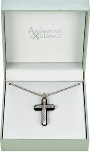 AMERICAN EXCHANGE Men's Crystal Studded Cross Pendant Necklace