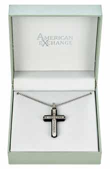 Men's Crystal Studded Cross Pendant Necklace