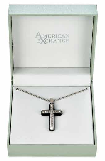 Men's Crystal Studded Cross Pendant Necklace