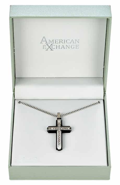 Men's Crystal Studded Cross Pendant Necklace
