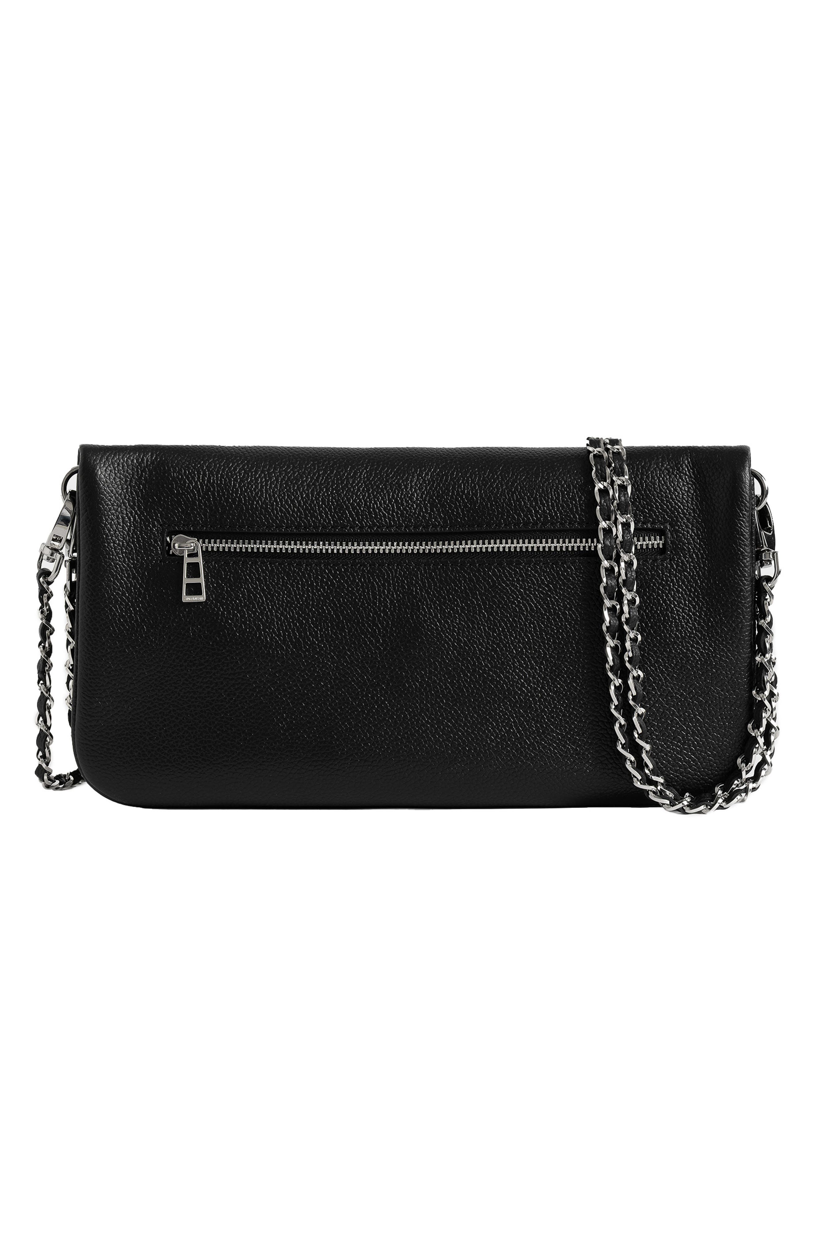 Rock Arty Tag Leather Clutch, Alternate, color, BLACK
