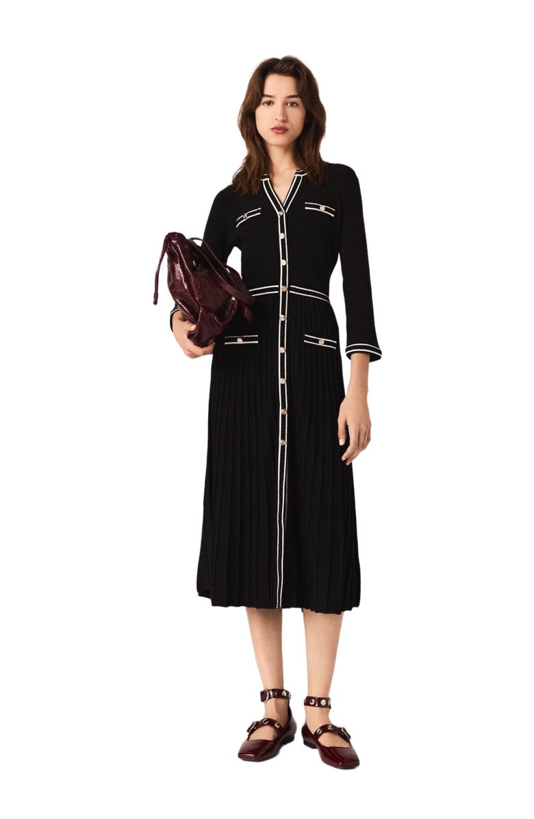 maje Knit midi dress, Main, color, Black