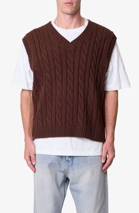 Cotton Blend Cable Knit Vest