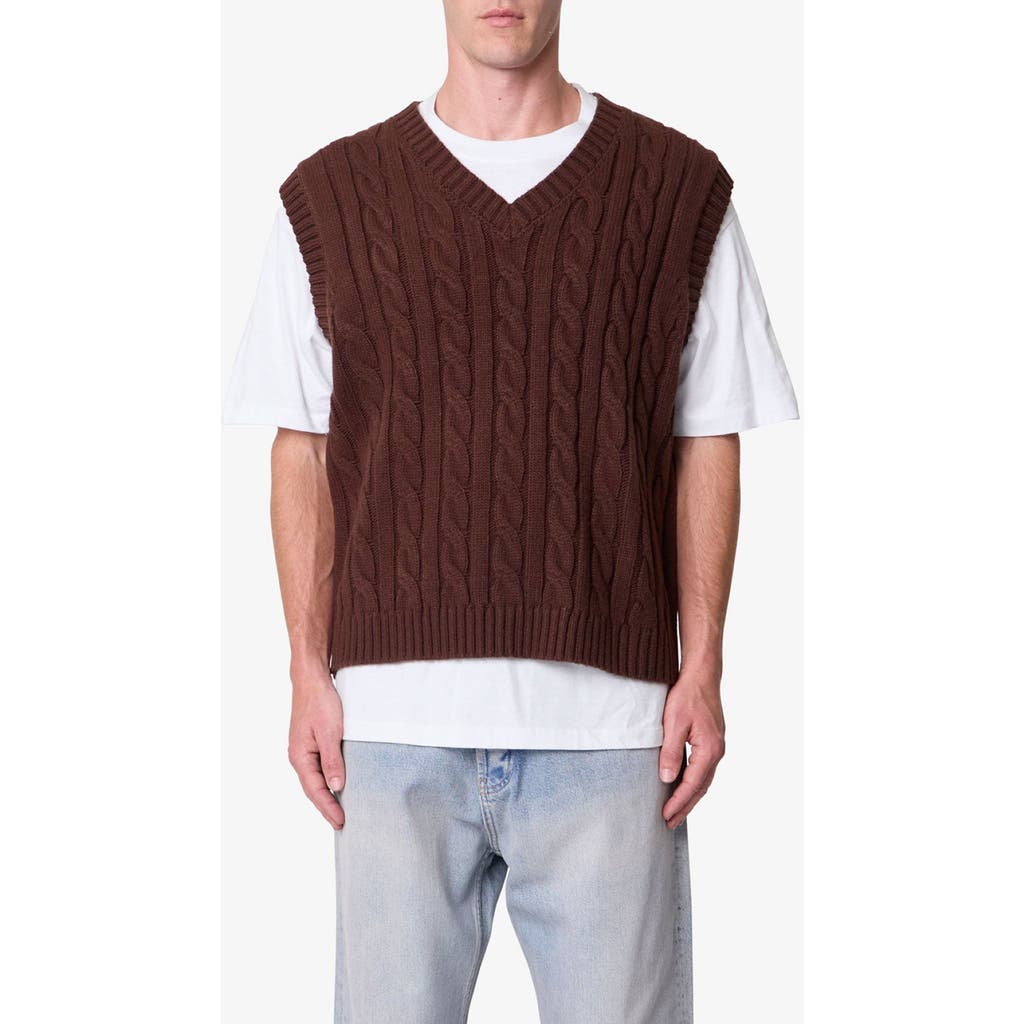 Mnml Cotton Blend Cable Knit Vest In Brown