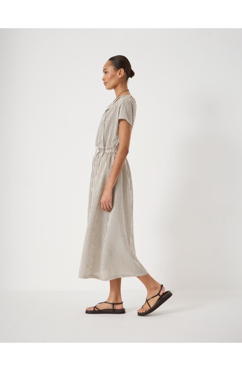 Hush Nika Smocked Waistband Cotton Midi Dress, Alternate, color, Green Stripe White