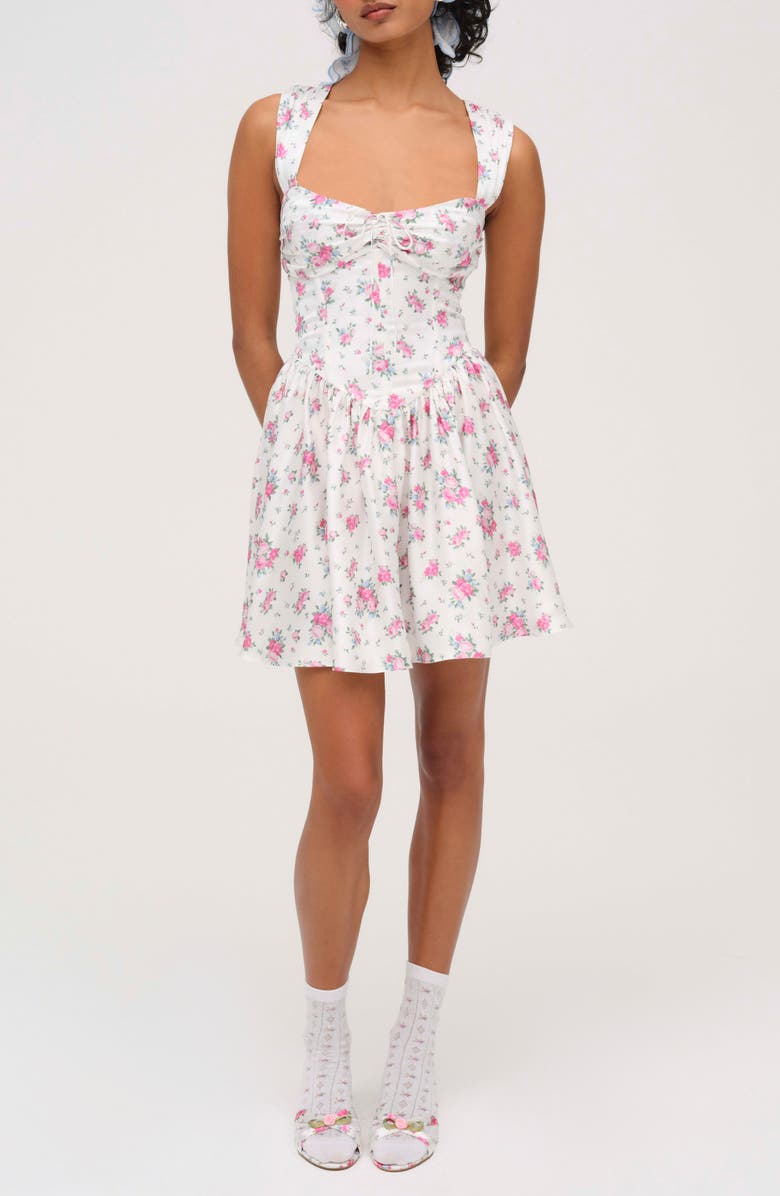 For Love & Lemons August Floral Minidress, Main, color, White