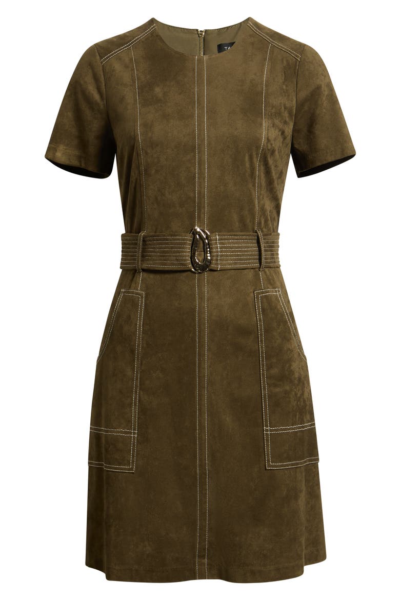 Topstitch Detail Faux Suede Dress, Alternate, color, ARTICHOKE