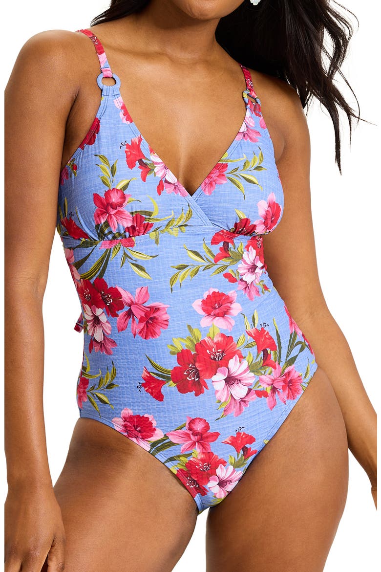 Chambray Beach Floral One-Piece Swimsuit, Alternate, color, BLUE MONDAY