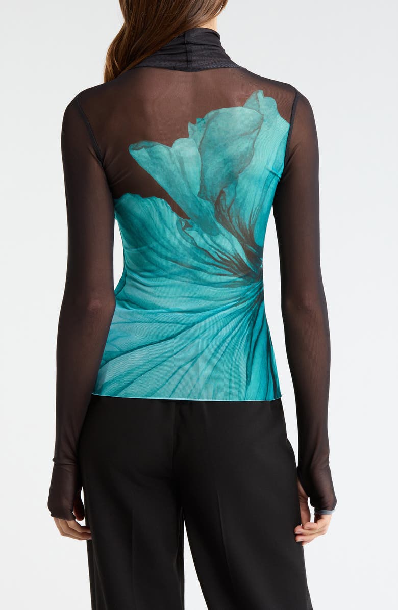 AFRM Zadie Mock Neck Printed Mesh Top, Alternate, color, Teal Flower