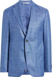 Jack Victor Morton Contemporary Fit Blue Slub Wool & Silk Blend Sport Coat