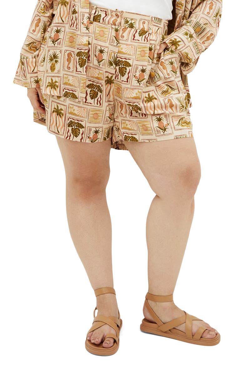 City Chic Bella Print Woven Shorts, Main, color, Cool Tropics