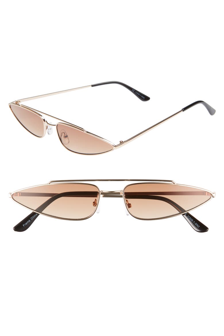 64mm Thin Cat Eye Sunglasses, Main, color, BROWN/ GOLD