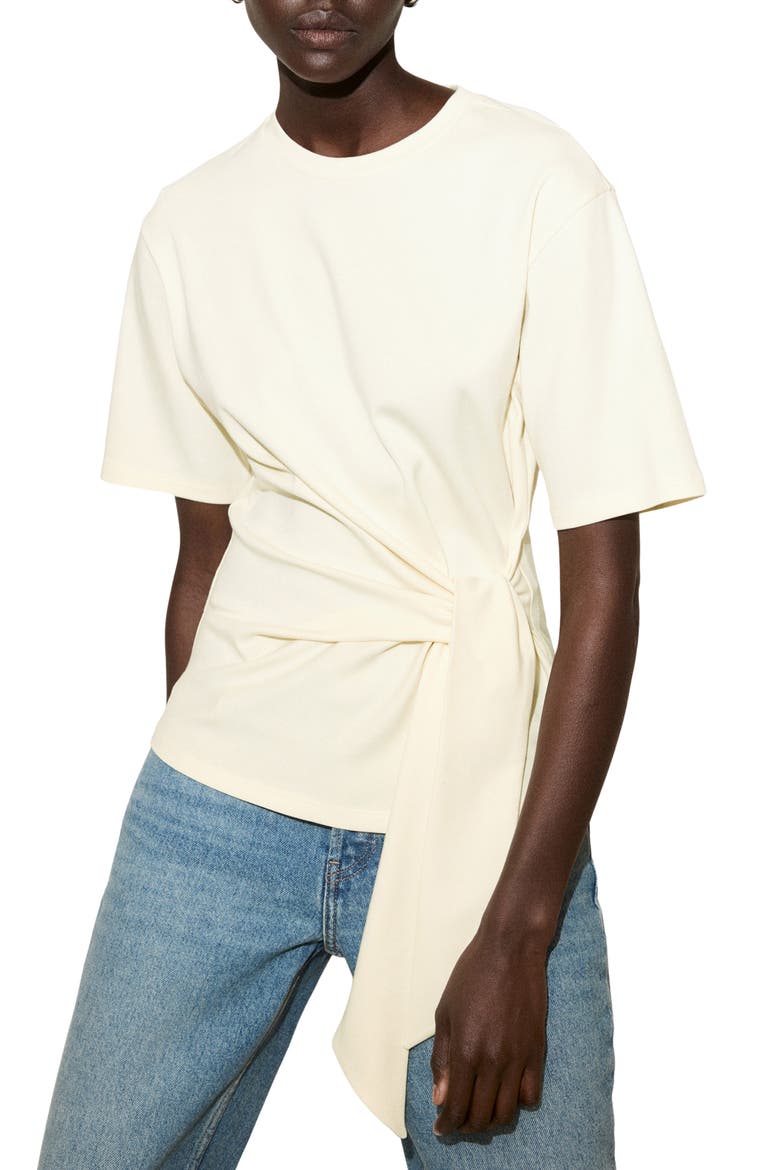 Side Tie Stretch Cotton T-Shirt, Main, color, VANILLA