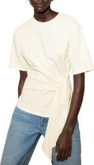 MANGO Side Tie Stretch Cotton T-Shirt