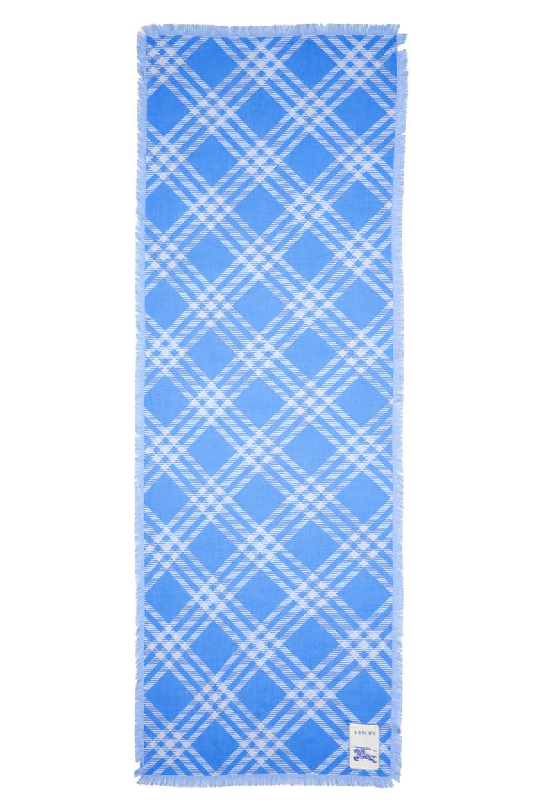 Check Wool & Silk Fringe Scarf, Main, color, DIVE BLUE