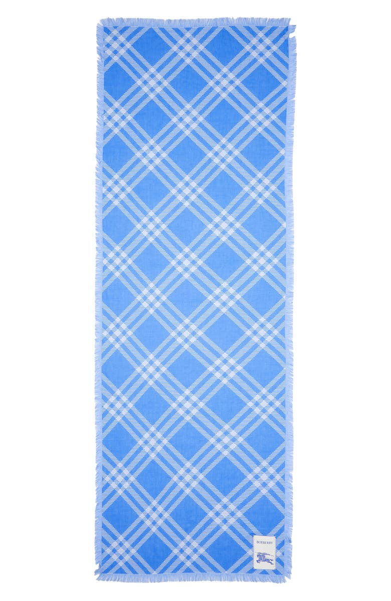 Burberry Check Wool & Silk Fringe Scarf, Main, color, Dive Blue