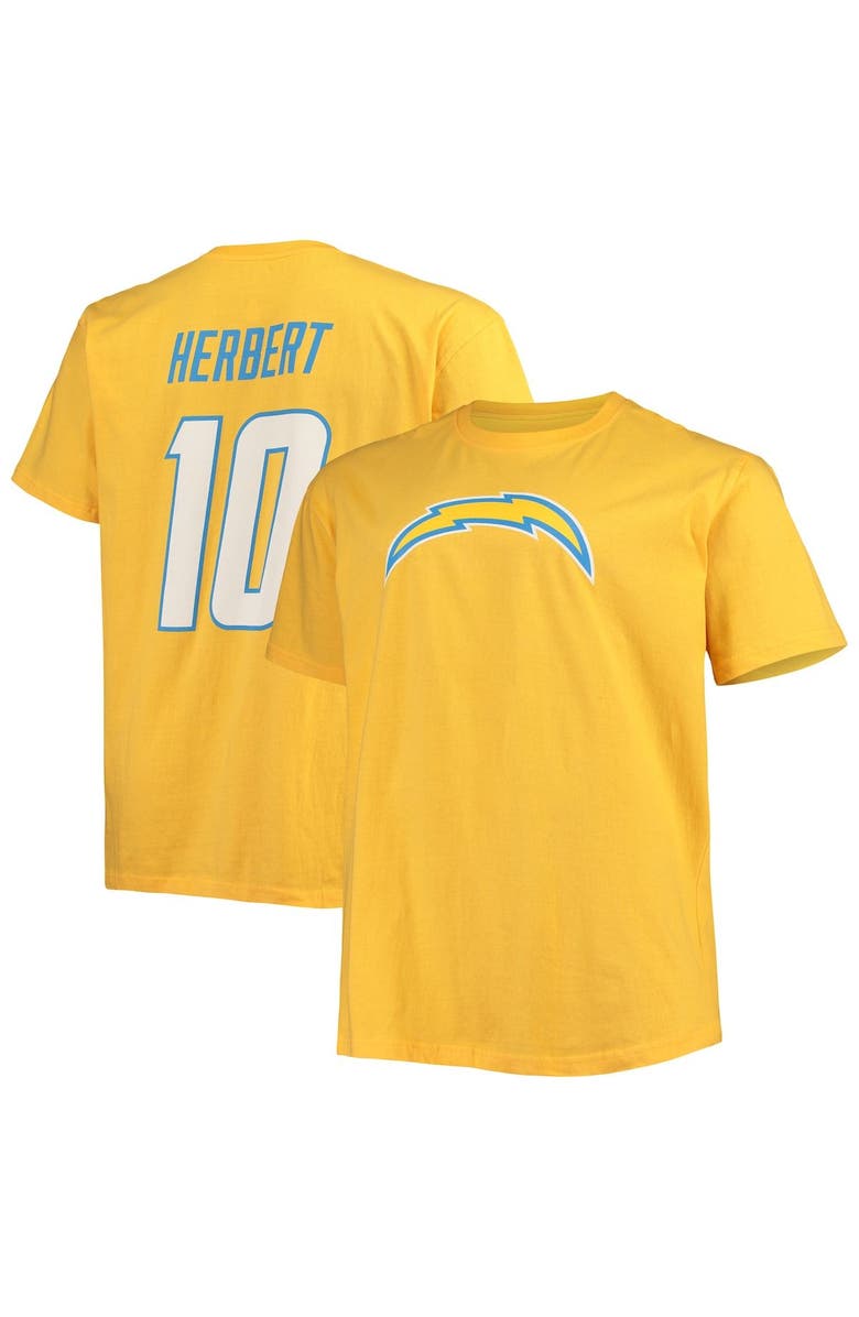 FANATICS Men's Fanatics Branded Justin Herbert Gold Los Angeles Chargers Big & Tall Player Name & Number T-Shirt, Main, color, 