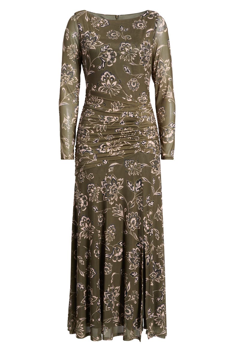 Paisley Long Sleeve Mesh Maxi Dress, Alternate, color, OLIVE