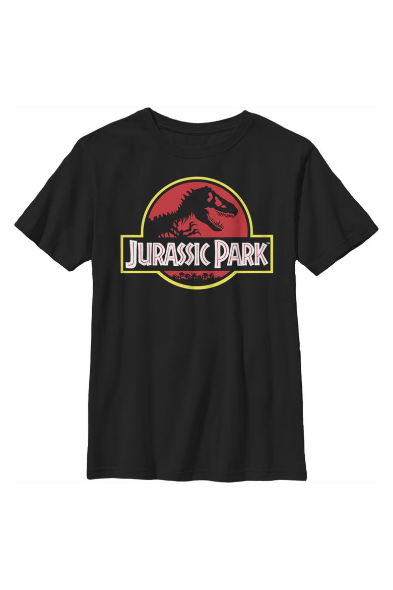Boy's Jurassic Park T Rex Logo Graphic Tee, Main, color, Black