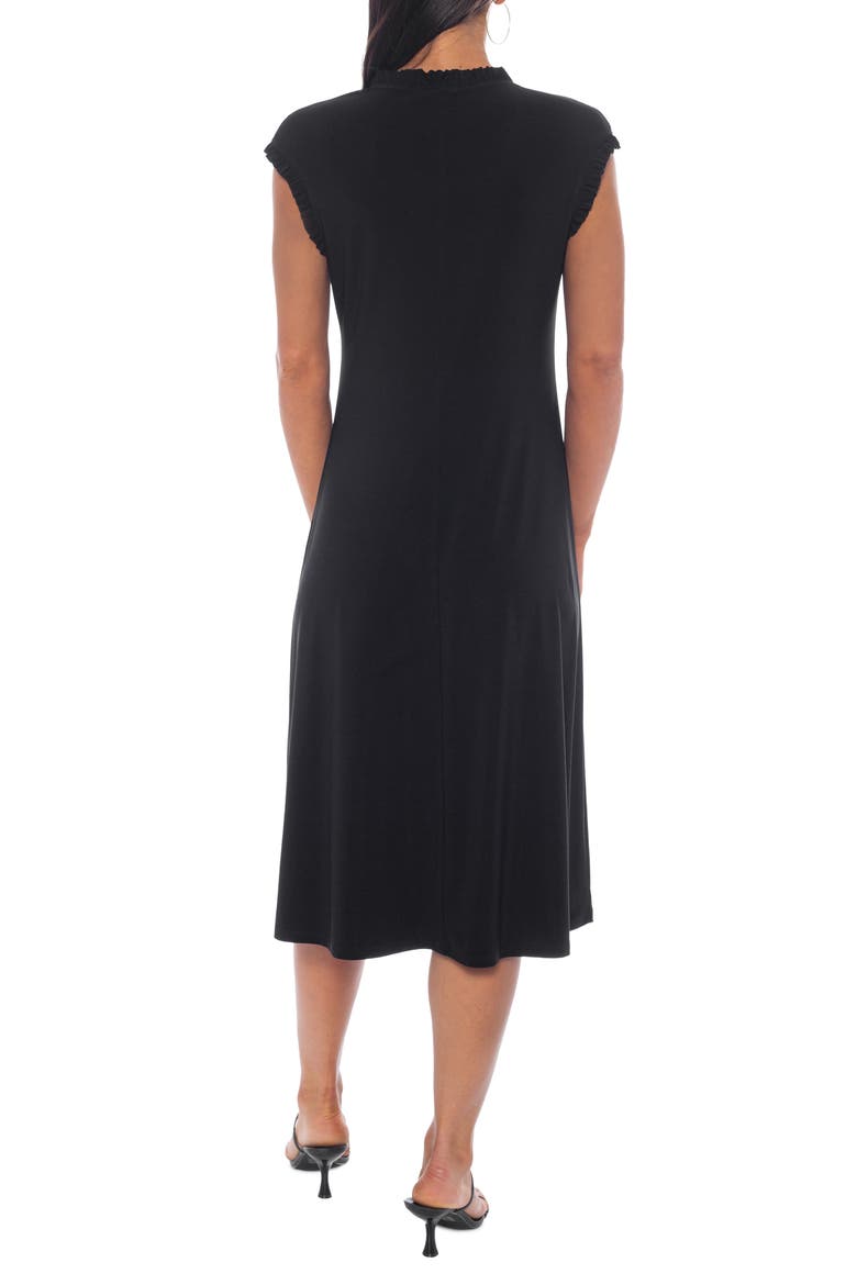 Ruffle Neck A-Line Midi Dress, Alternate, color, BLACK
