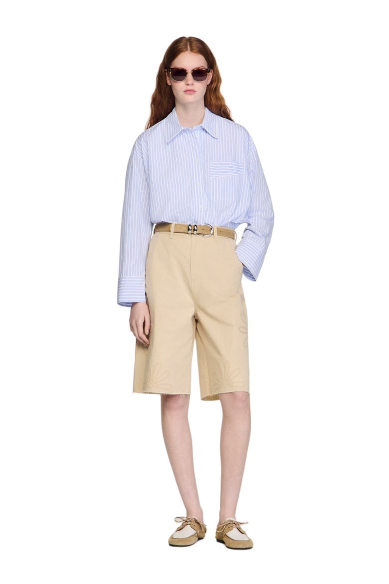 Cotton Bermudas with flower details, Alternate, color, Beige