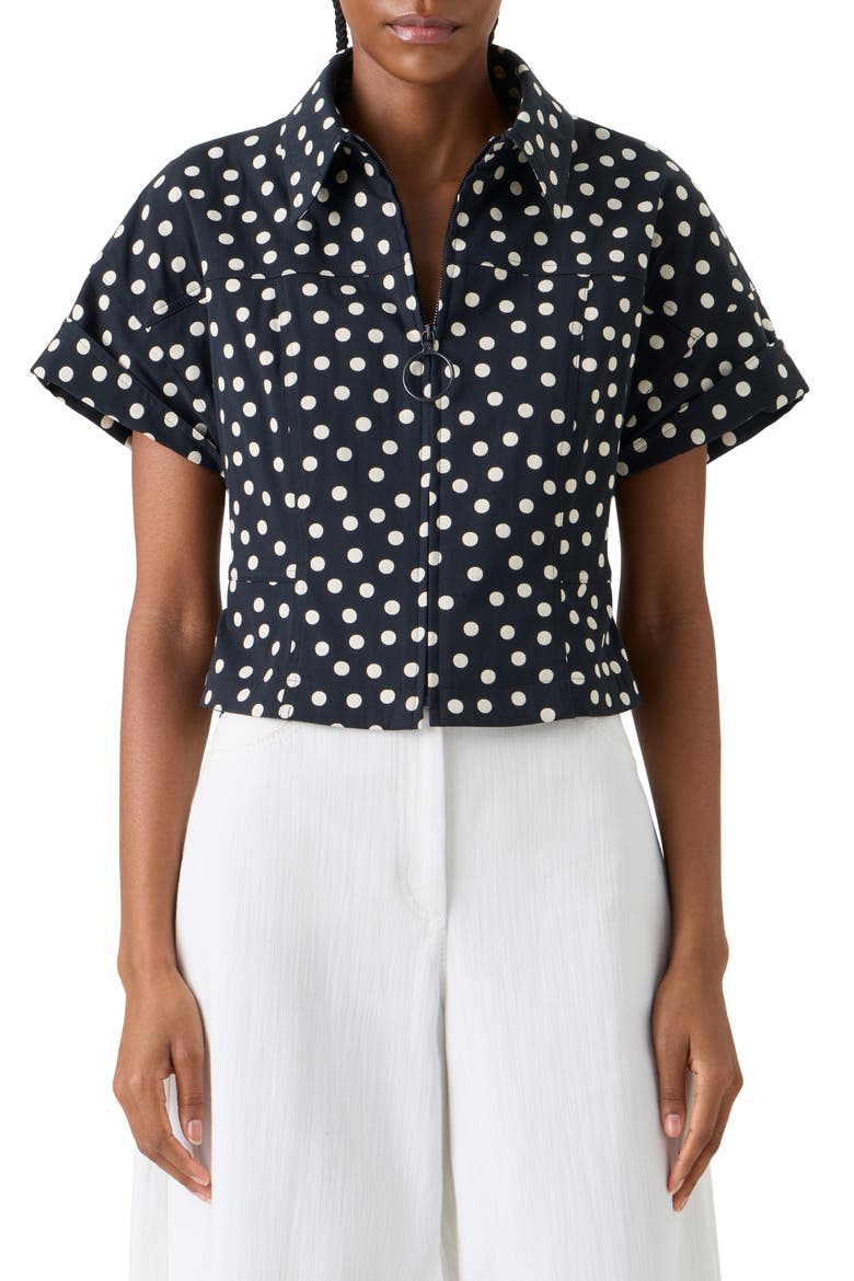 Polka Dot Jacquard Fitted Jacket, Main, color, BLACK-CREAM