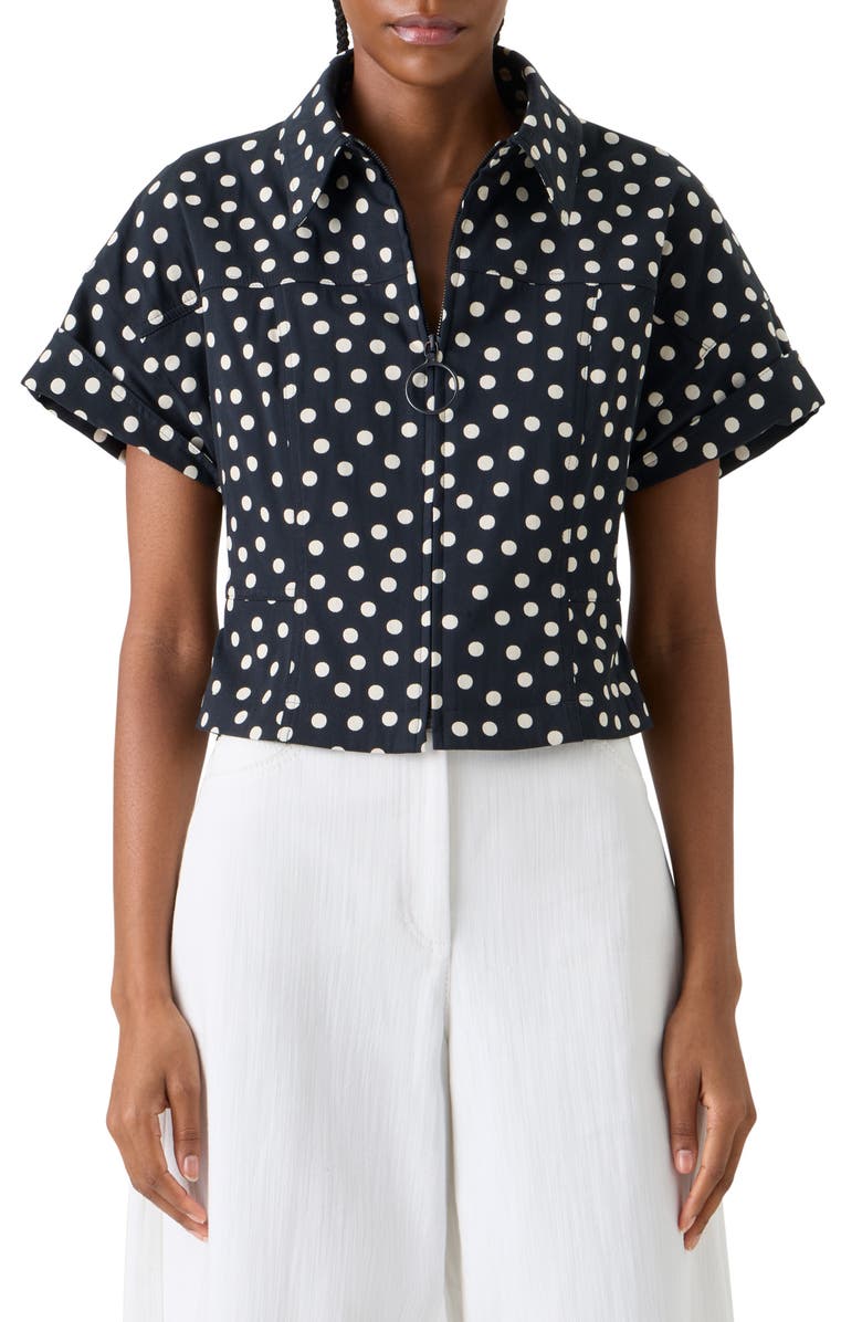 Akris punto Polka Dot Jacquard Fitted Jacket, Main, color, Black-Cream