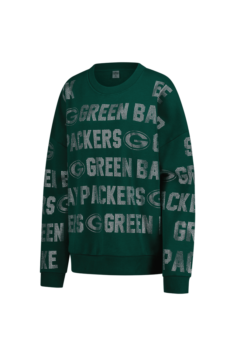 Women's Gameday Couture Green Green Bay Packers Oversized Hype Era Rhinestone Text Sweatshirt, Alternate, color, Green