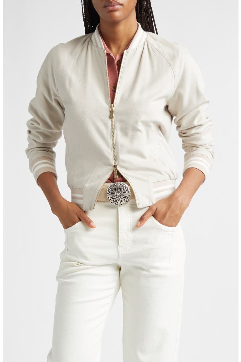 Columbio Silk & Cashmere Bomber Jacket, Main, color, 121 BEIGE