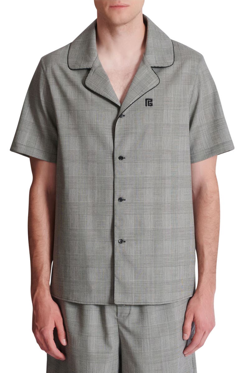 Balmain Short-sleeved Prince of Wales shirt, Alternate, color, Black