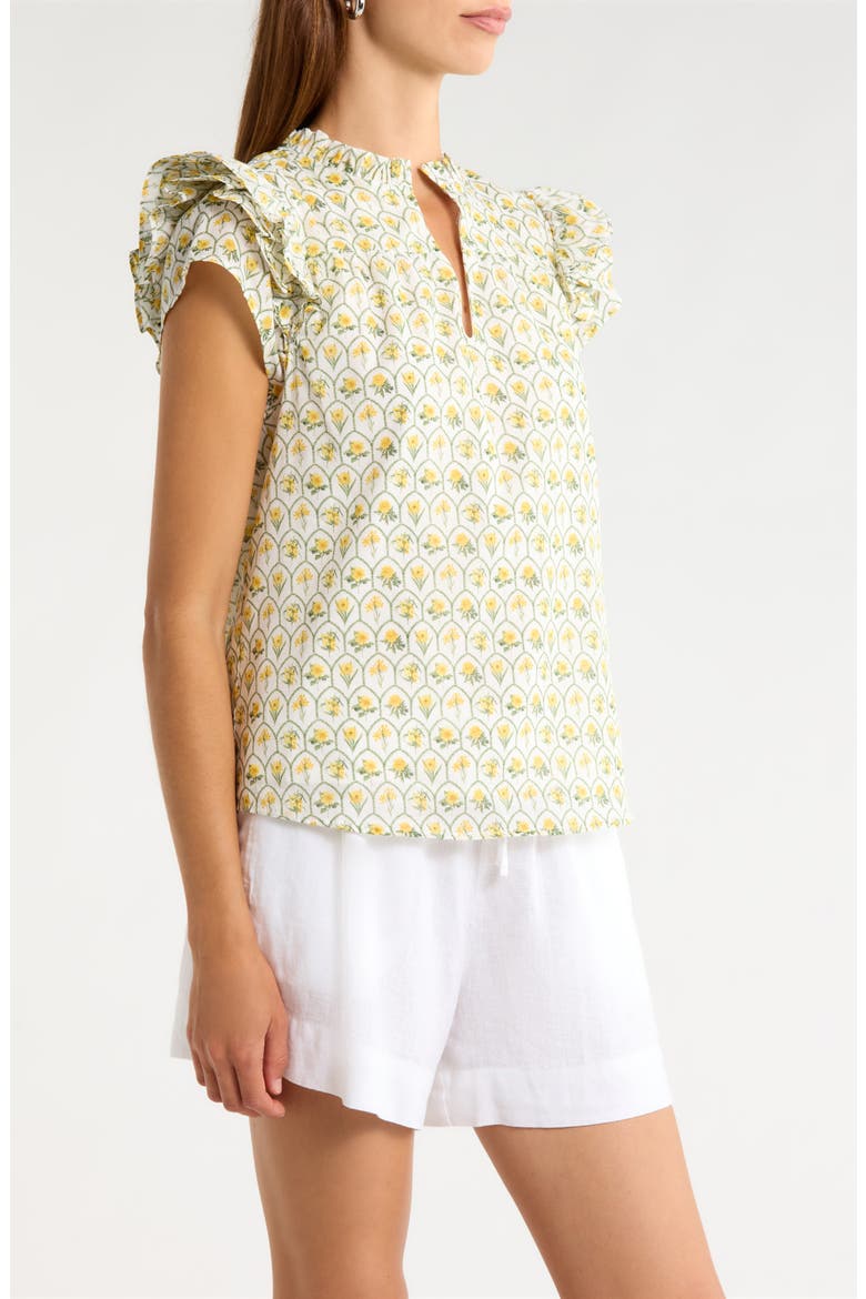 Jaimie Stripe Ramona Ruffle Cotton Top, Alternate, color, WHITE-YELLOW