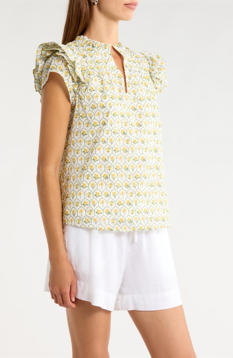 SUGARLIPS Jaimie Stripe Ramona Ruffle Cotton Top, Alternate, color, White-Yellow