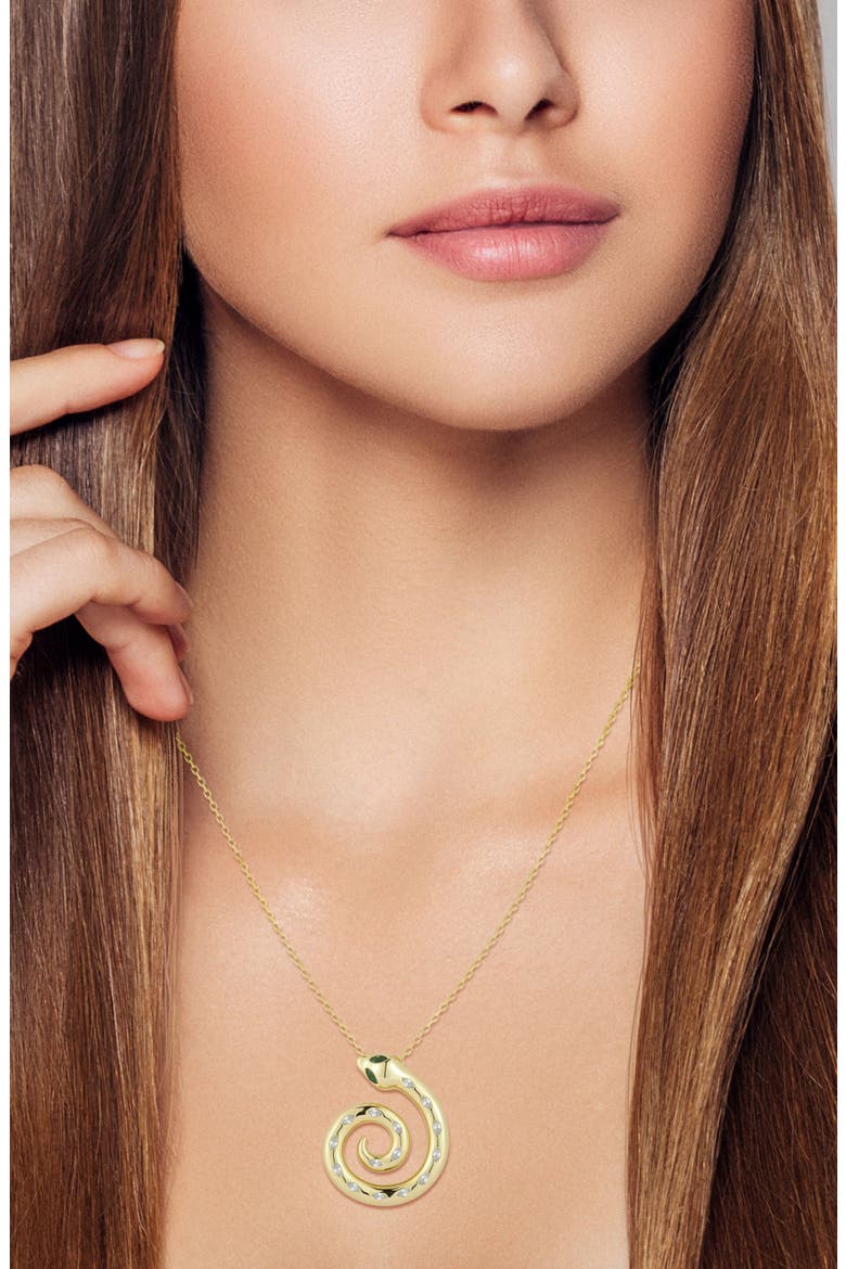 Cubic Zirconia Swirl Snake Pendant Necklace, Alternate, color, GOLD