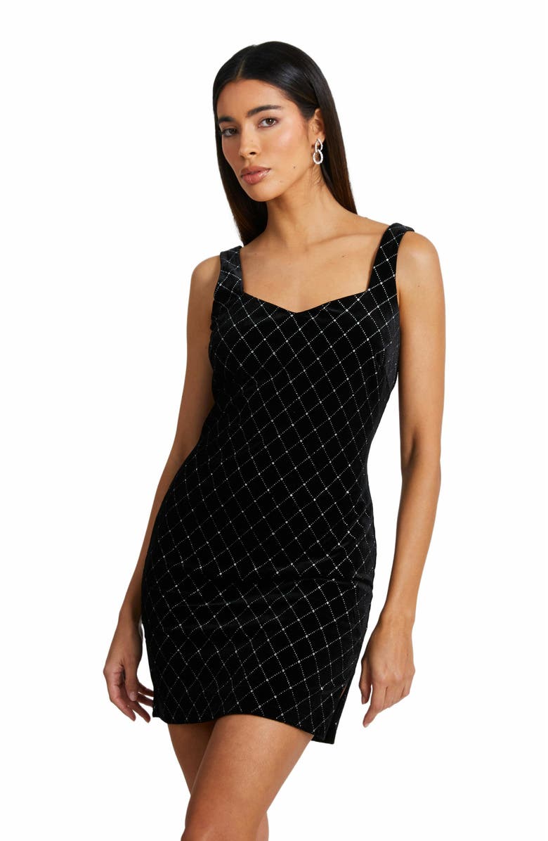 QUIZ Diamonte Velvet Bodycon Mini Dress, Alternate, color, 