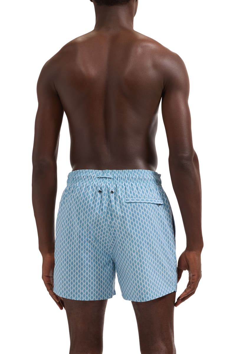 Bugatchi Cruz Print Swim Trunks, Alternate, color, Teal