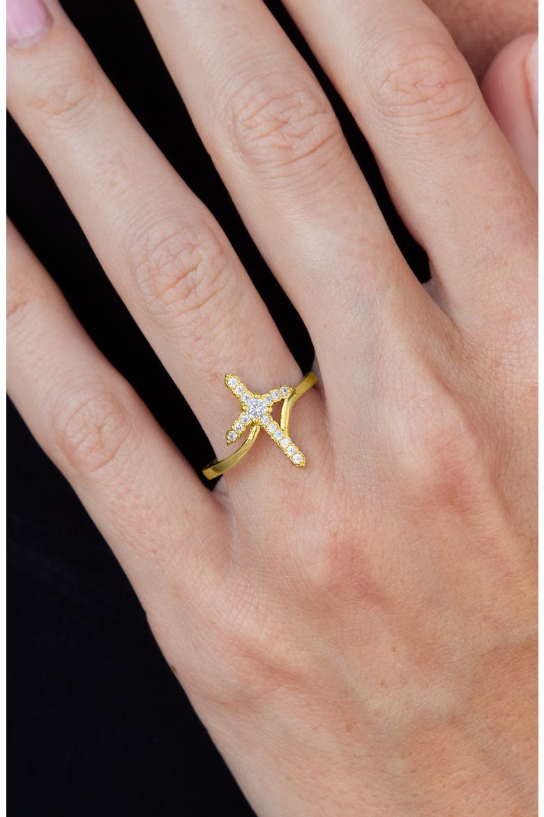 Pavé Cross Bypass Ring, Alternate, color, GOLD