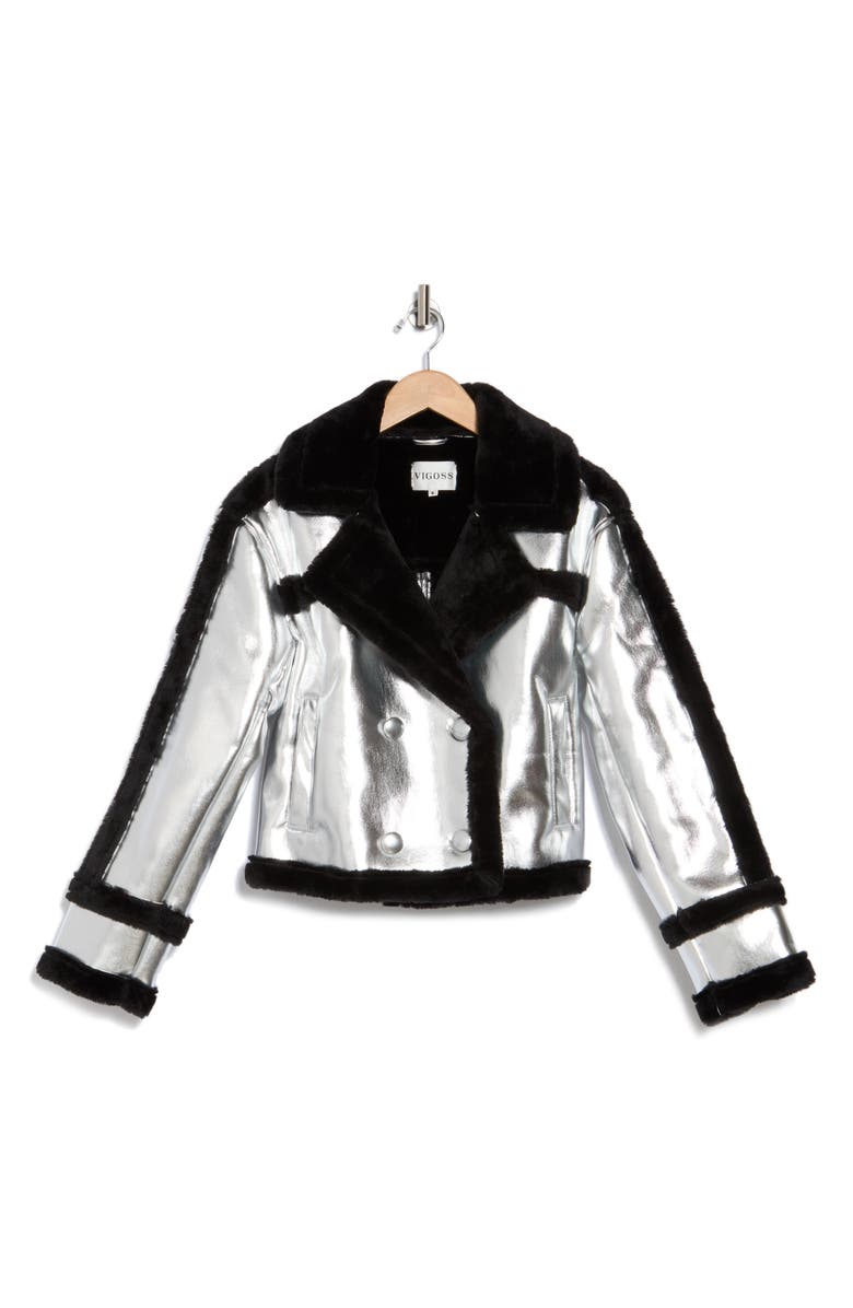 Vigoss Metallic Faux Fur Peacoat, Alternate, color, 