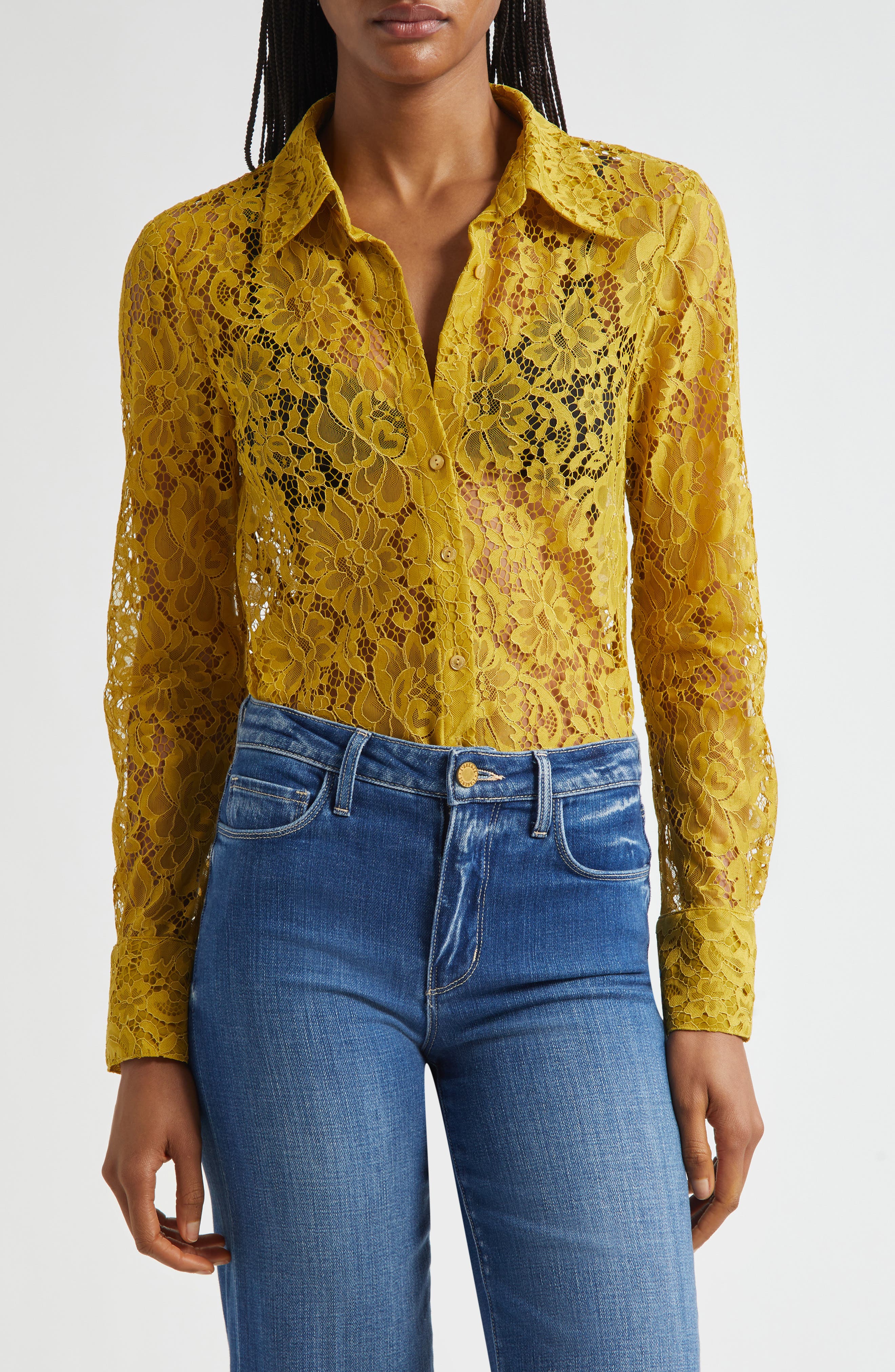 L'AGENCE Maia Lace Button-Up Shirt