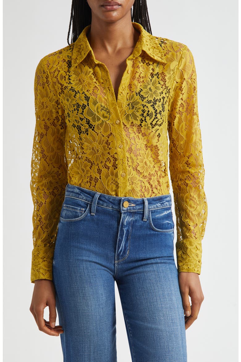 Maia Lace Button-Up Shirt, Main, color, CEYLON YELLOW LACE