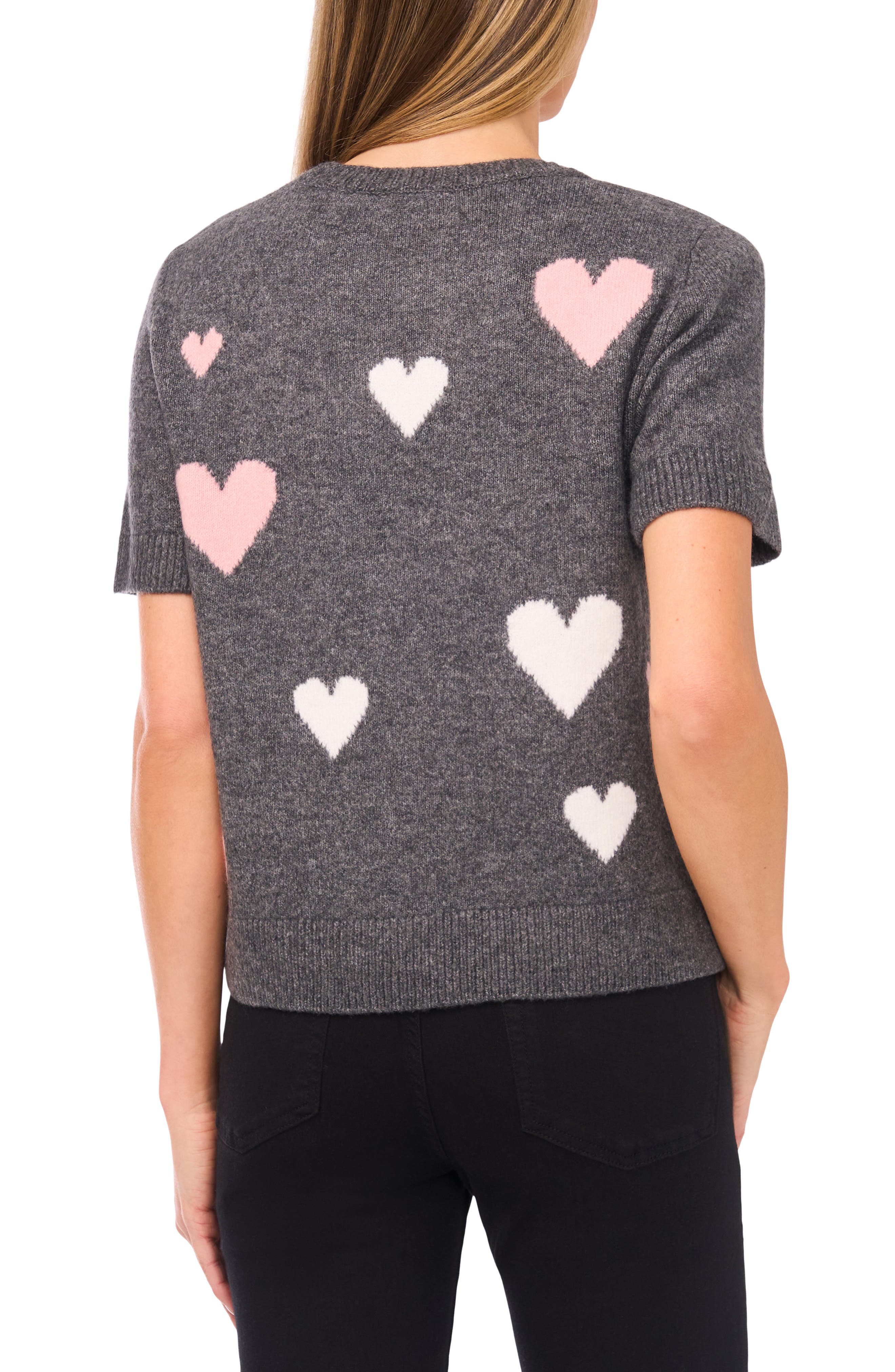 Heart Short Sleeve Crewneck Sweater - image 2