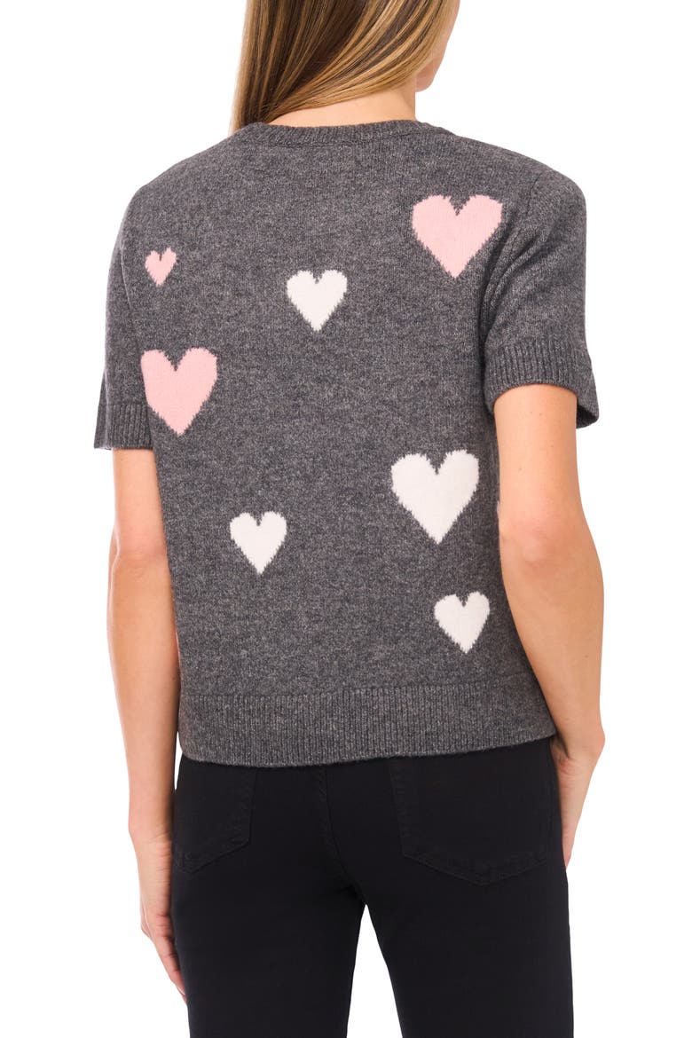 Heart Short Sleeve Crewneck Sweater, Alternate, color, HEATHER GREY