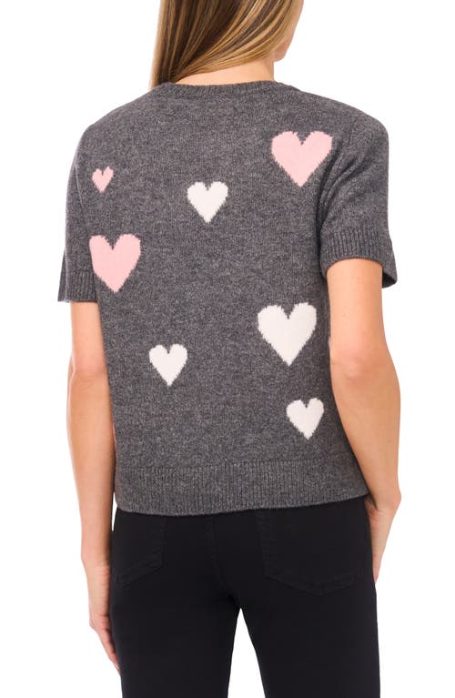 Cece Heart Short Sleeve Crewneck Sweater In Gray