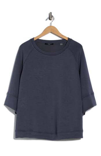 T Tahari Three-quarter Sleeve Scuba Top In Blue