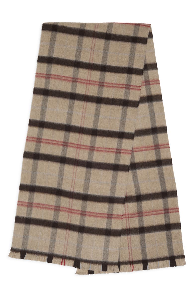 Nordstrom Exploded Plaid Merino Wool Scarf, Alternate, color, Camel
